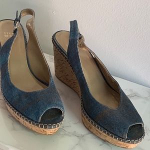 Stuart Weitzman Navy Antique Denim Jean Wedge